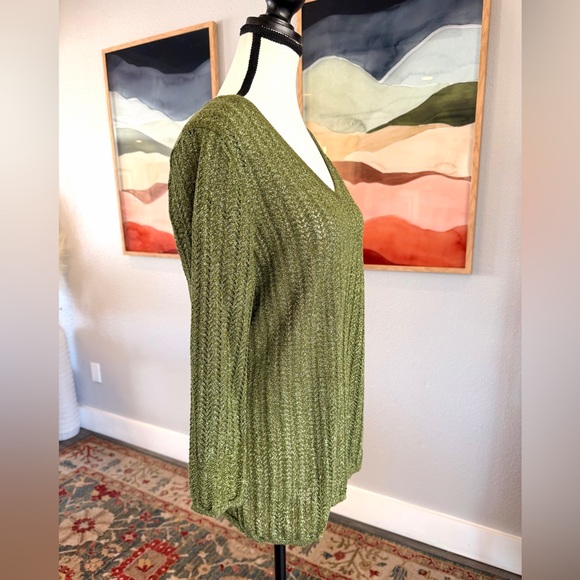 Jaclyn Smith V-Neck Sweater in Moss Green - Picture 2 of 7